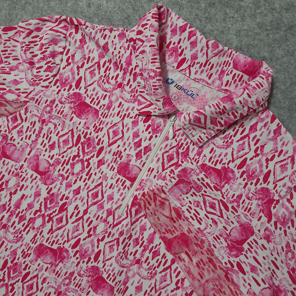 IBKUL Quarter Zip Pullover Women Small Pink Elephant Ikat Long Sleeve Sun Shirt